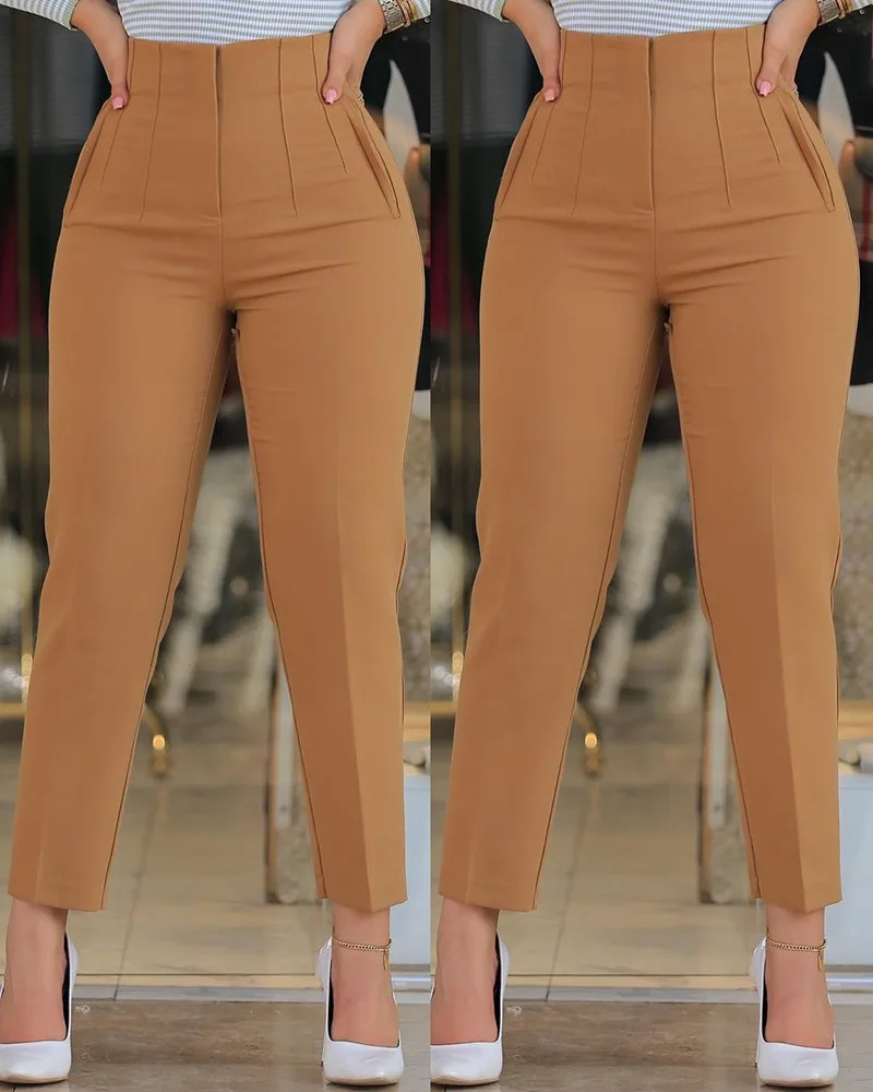 

Женские брюки с завышенной талией, Укороченные прямые деловые брюки, Элегантные повседневные брюки для работы, весна-лето 2023