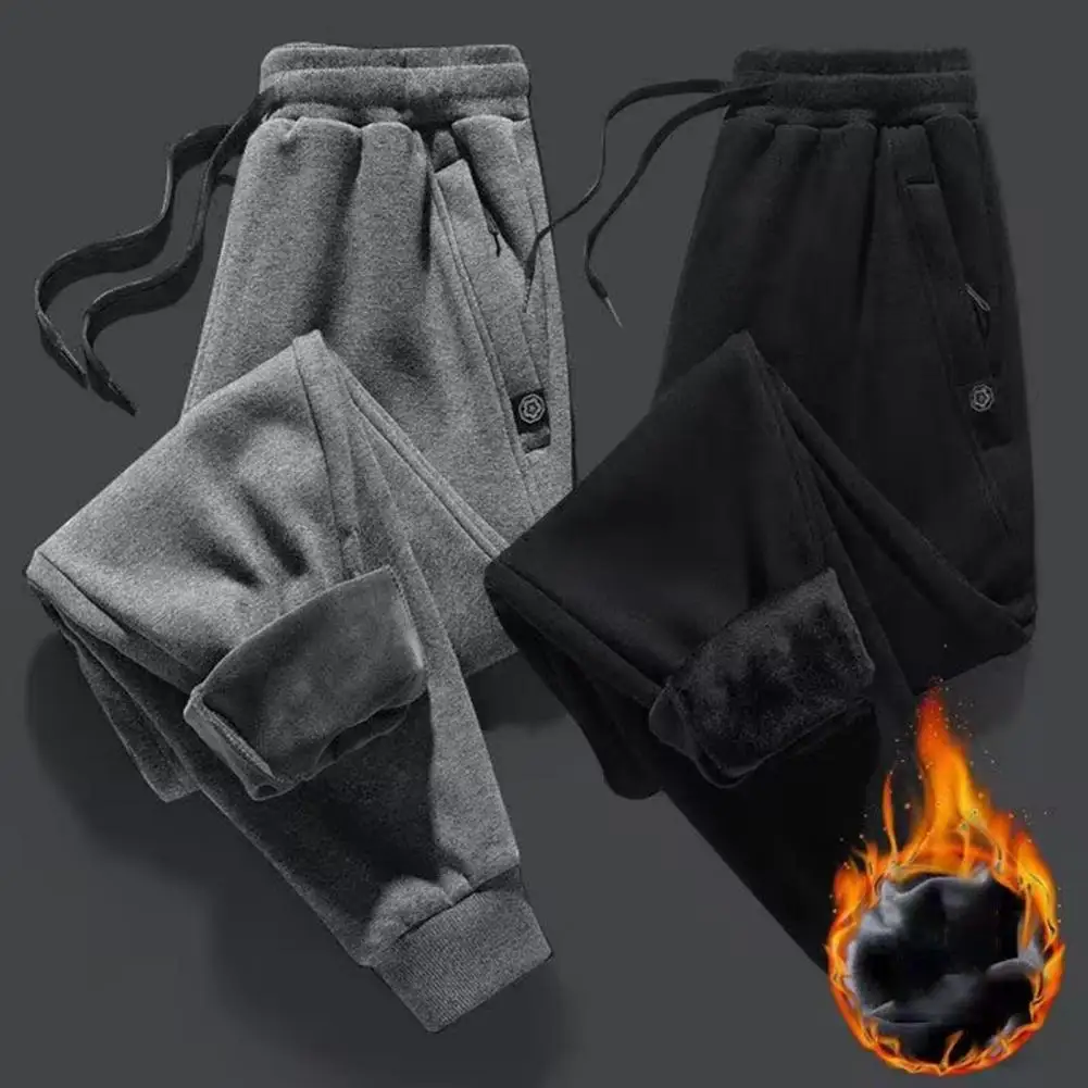 

Брюки мужские зимние однотонные на шнурке, плотные плюшевые до щиколотки, с карманами, эластичная талия, спортивные штаны для бега