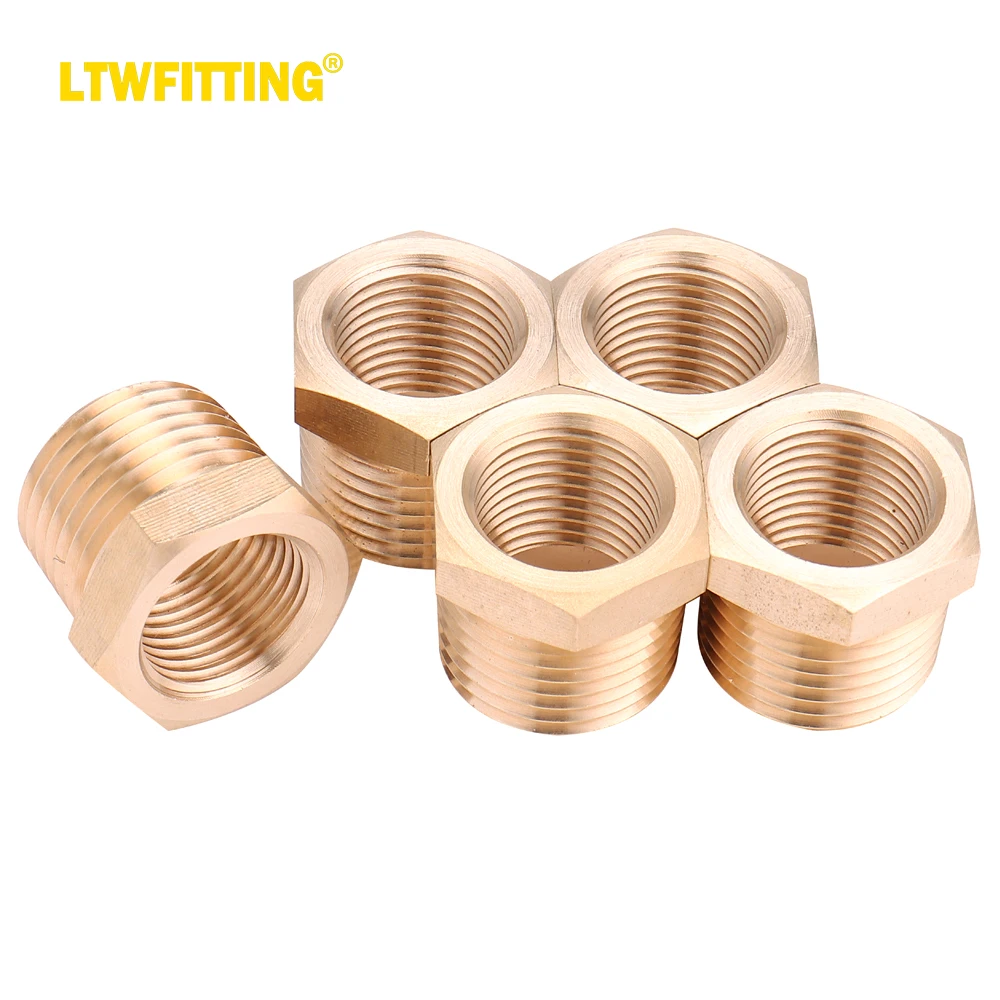 

LTWFITTING Brass Pipe Hex Bushing Reducer Fittings 1/2 Inch Male x 3/8 Inch Female NPT(Pack of 5)