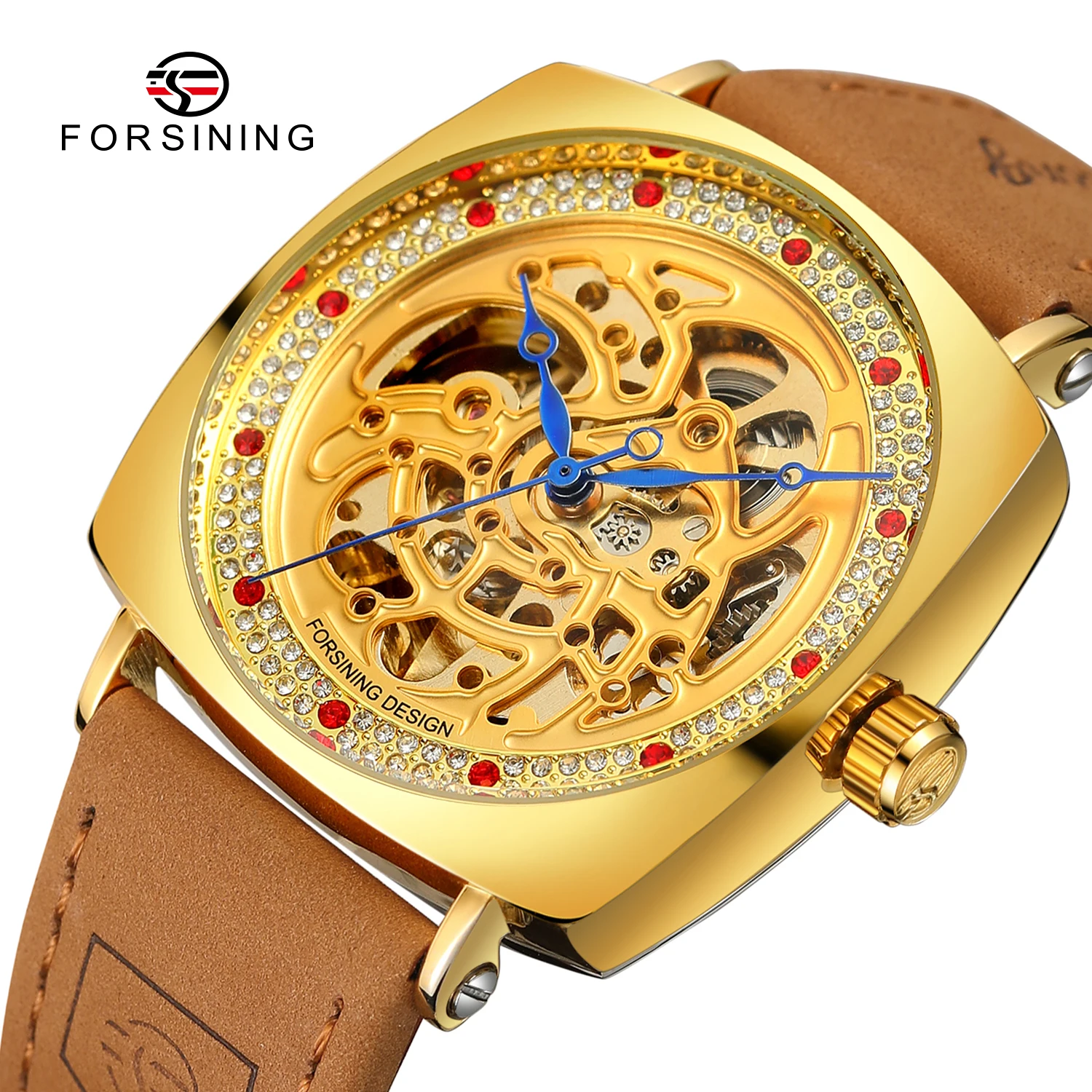 

Forsining Brand Newest Genuine Leather Strap Wrist Watches Luxury Automatic Self Wind Skeleton Men's Watch