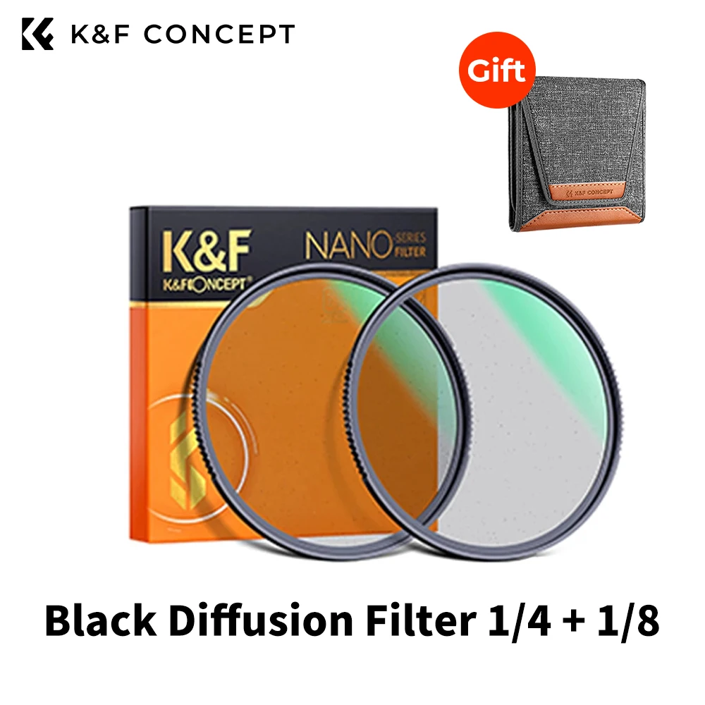 

K&F Concept Black Diffusion Mist 1/4 & 1/8 Lens Filter Kit Specoal Effect 49/52/55/58/62/67/72/77/82mm for Vlog Video Portrait