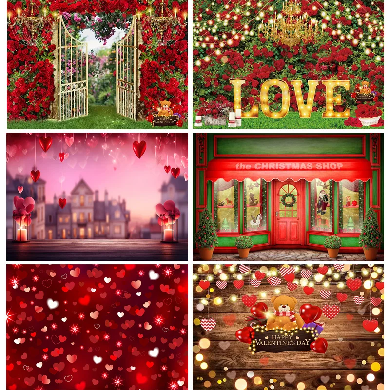 

SHUOZHIKE Romantic Valentine's Day Photography Backdrops Props Red Rose Wedding Love Heart Wall Photo Studio Background VS-81