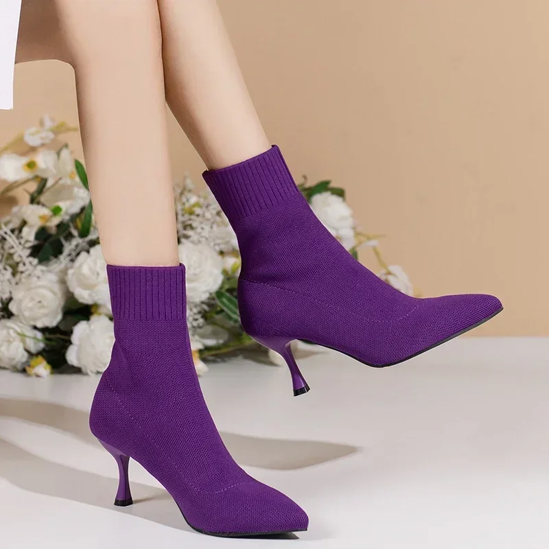Women Ankle Boots Autumn Winter Women's Shoes Sexy Pointed Thin High Heels Stretch Fabric Lady Sock Booties Slip-on Female Shoes
Women Ankle Boots Autumn Winter Women's Shoes Sexy Pointed Thin High Heels Stretch Fabric Lady Sock Booties Slip-on Female Shoes