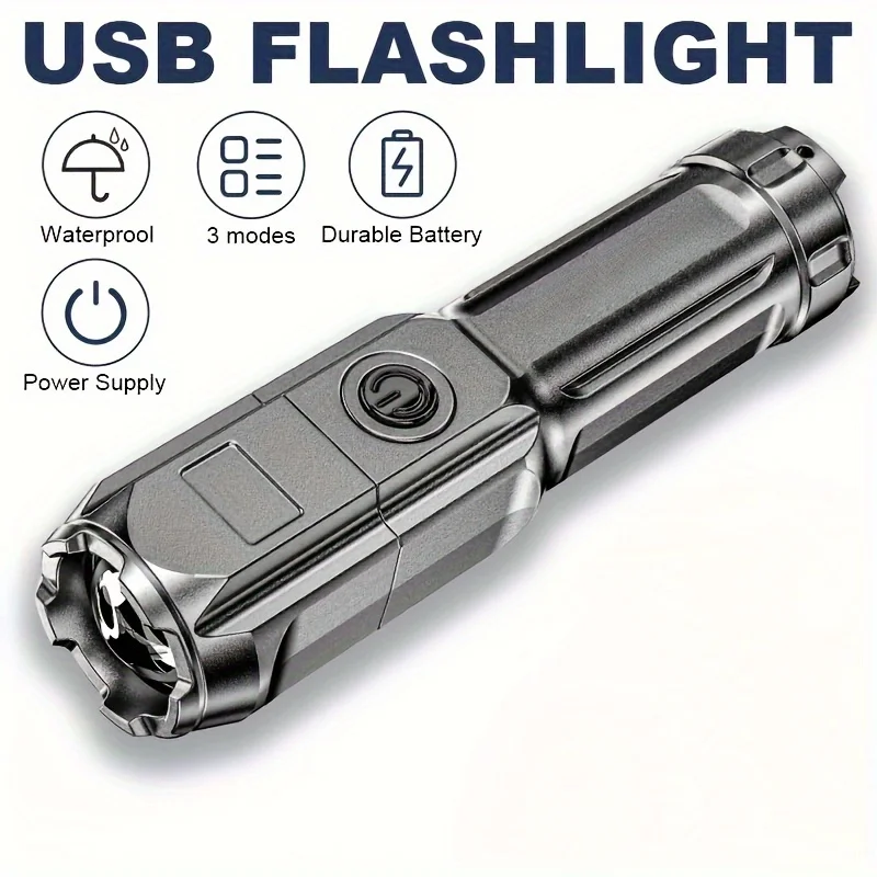 

Rechargeable Zoomable Flashlight Small High Lumens Super Bright LED Flashlights Waterproof 3 Modes Torch for Outdoor Camping