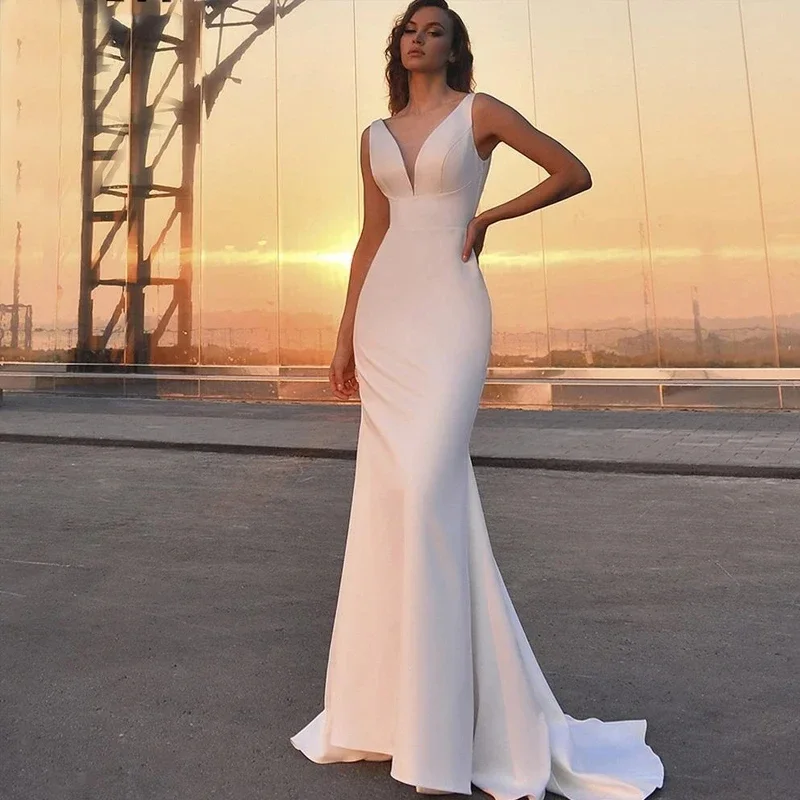 2023 Simple Soft Satin Mermaid Wedding Dresses Sexy Backless Bridal Gown For Women vestidos novias boda Beach Wedding Dress
2023 Simple Soft Satin Mermaid Wedding Dresses Sexy Backless Bridal Gown For Women vestidos novias boda Beach Wedding Dress