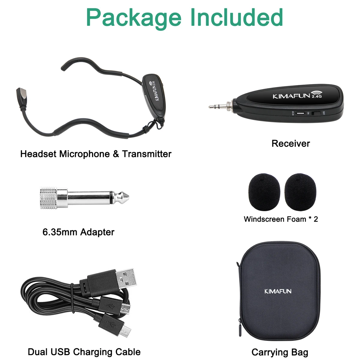 KIMAFUN 2.4G Wireless Headset Microphone System with Transmitter and Receiver Design for Stage Performance,Band Live,Busker,Sing KIMAFUN 2.4G Wireless Headset Microphone System with Transmitter and Receiver Design for Stage Performance,Band Live,Busker,Sing