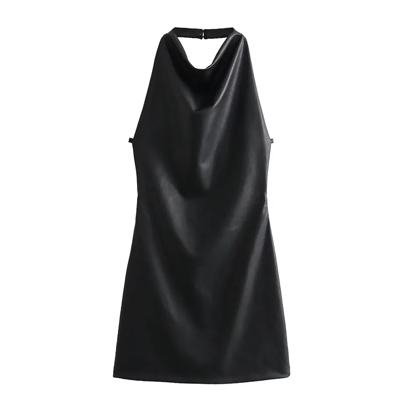 Women Fashion Faux Leather Halter Neck Mini Dress Vintage Sleeveless Sexy Backless 2023 Summer Vacation Beach Vestidos
Women Fashion Faux Leather Halter Neck Mini Dress Vintage Sleeveless Sexy Backless 2023 Summer Vacation Beach Vestidos