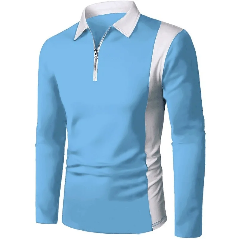 

Fashion Zipper Shirt Patchwork Business Men's Polos Shirts Long Sleeve Classical Men Formal Quality Breathable Brand Lapel Shirt