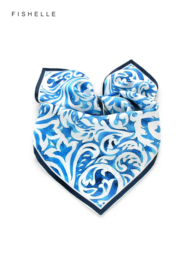 

Blue and white porcelain printed natural silk scarf twill small square scarves women handkerchief spring autumn lady gifts