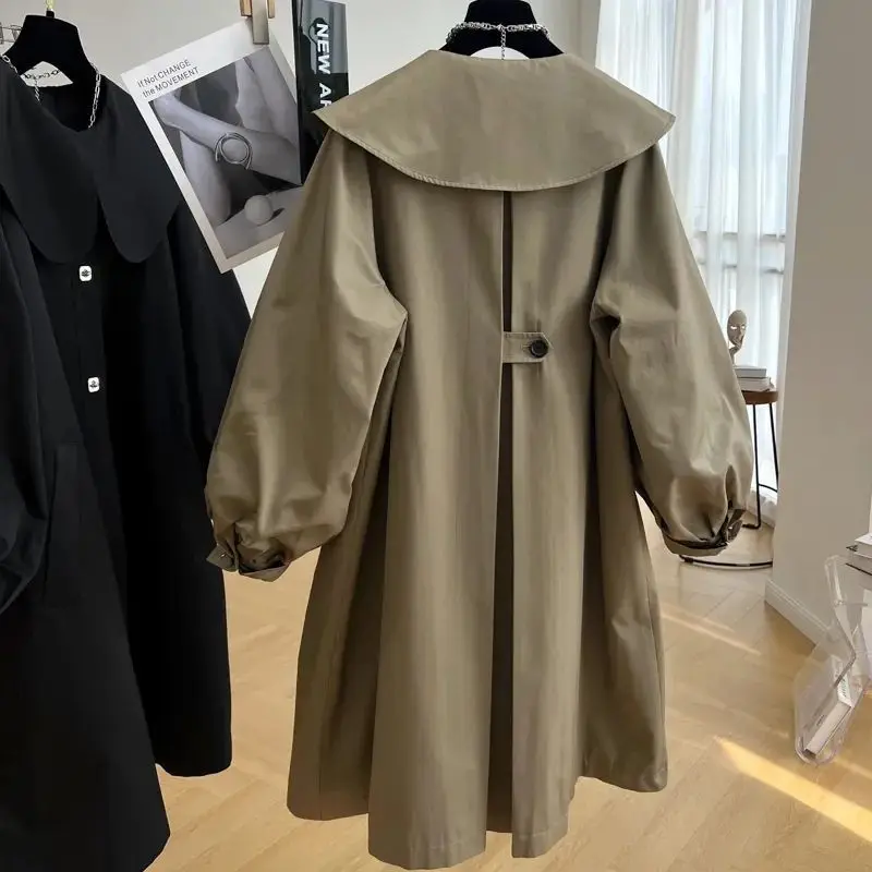 

Long Windbreaker Coat for Women Tops Overcoat Y2k Long Coats Jackets Korean Clothes Peter Pan Collar Outerwear Ladies Trench
