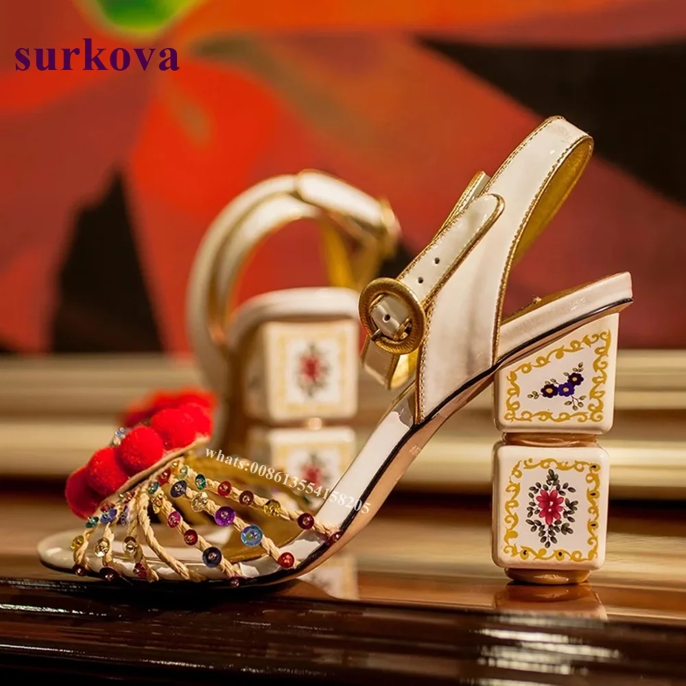 Wool Ball High-Heeled Sandals Printed Red Rhinestone Fashion Versatile High-Heeled Shoes Banquet Women's Shoes Chunky Heel Sexy
Wool Ball High-Heeled Sandals Printed Red Rhinestone Fashion Versatile High-Heeled Shoes Banquet Women's Shoes Chunky Heel Sexy