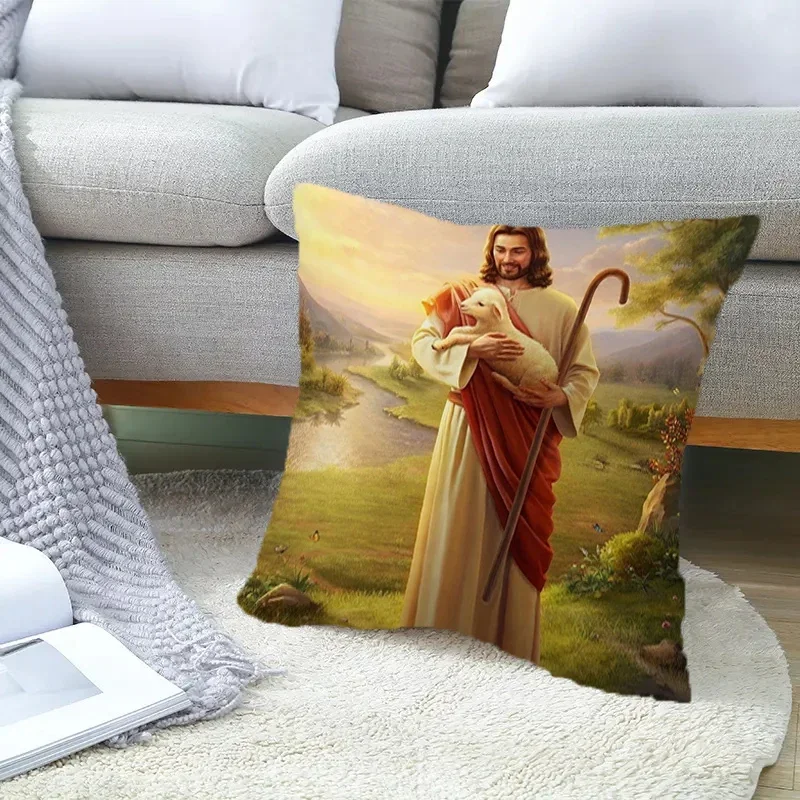 

Cushion Cover 45x45cm Jesus Cushions Home Decor Car Decoration Decorative Pillowcase 40x40 Throw Pillow Covers for Bed Pillows