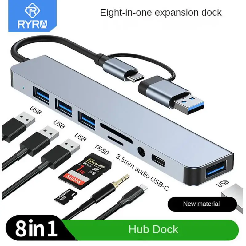 RYRA USB USB C Hub 8In1 Type C Adapter With SD/TF Card Reader Multiport USB3.0 2.0 Adapter For MacBook Notebook Laptop Computer
RYRA USB USB C Hub 8In1 Type C Adapter With SD/TF Card Reader Multiport USB3.0 2.0 Adapter For MacBook Notebook Laptop Computer