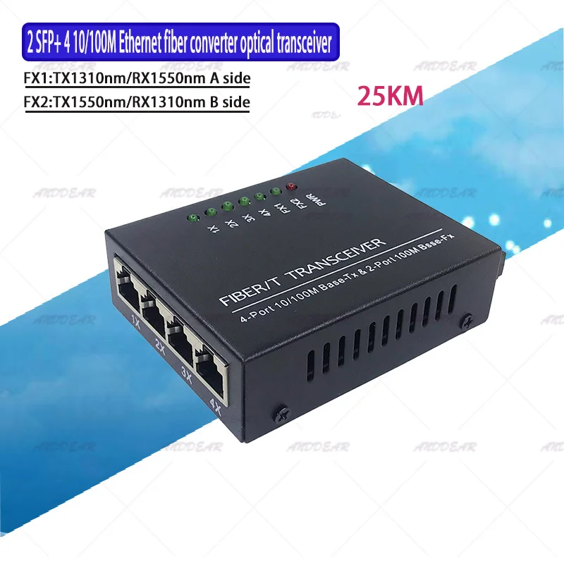 6pieces 10/100Mbps Fiber Switch Media Converter Transceiver Ethernet 2SC 1A 1310nm 1B 1550nm 4RJ45 UTP With Metal Case 5V2A Pow
6pieces 10/100Mbps Fiber Switch Media Converter Transceiver Ethernet 2SC 1A 1310nm 1B 1550nm 4RJ45 UTP With Metal Case 5V2A Pow