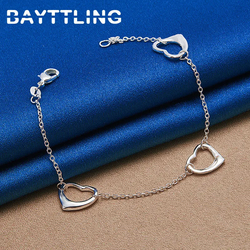 

New 925 Sterling Silver Charm Heart Bracelet For Women Fashion Engagement Wedding Jewelry Girlfriend Accessories Gifts