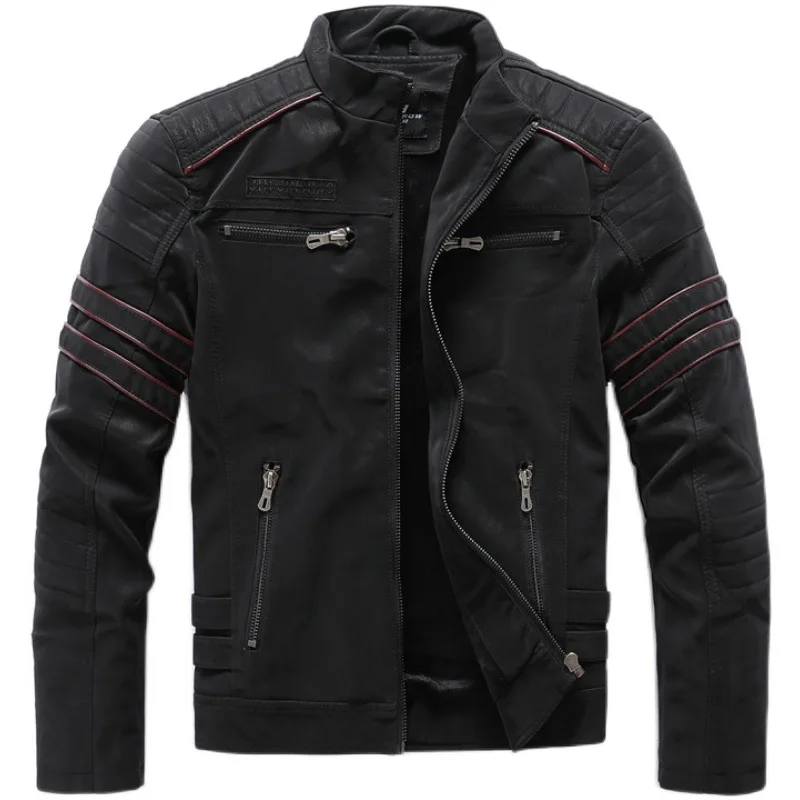 

Зимняя кожаная куртка на флисе, теплая Повседневная мотоциклетная куртка из искусственной кожи с вышивкой, модная винтажная верхняя одежда с несколькими карманами, мужские осенние куртки