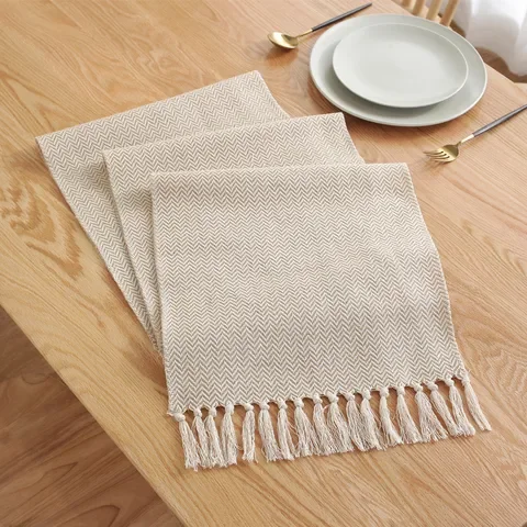 

Modern Table Runner Simple Nordic Style Beige Table Flag Handmade Tassel Cotton Linen Tablecloth Bed Runners Table Decoration