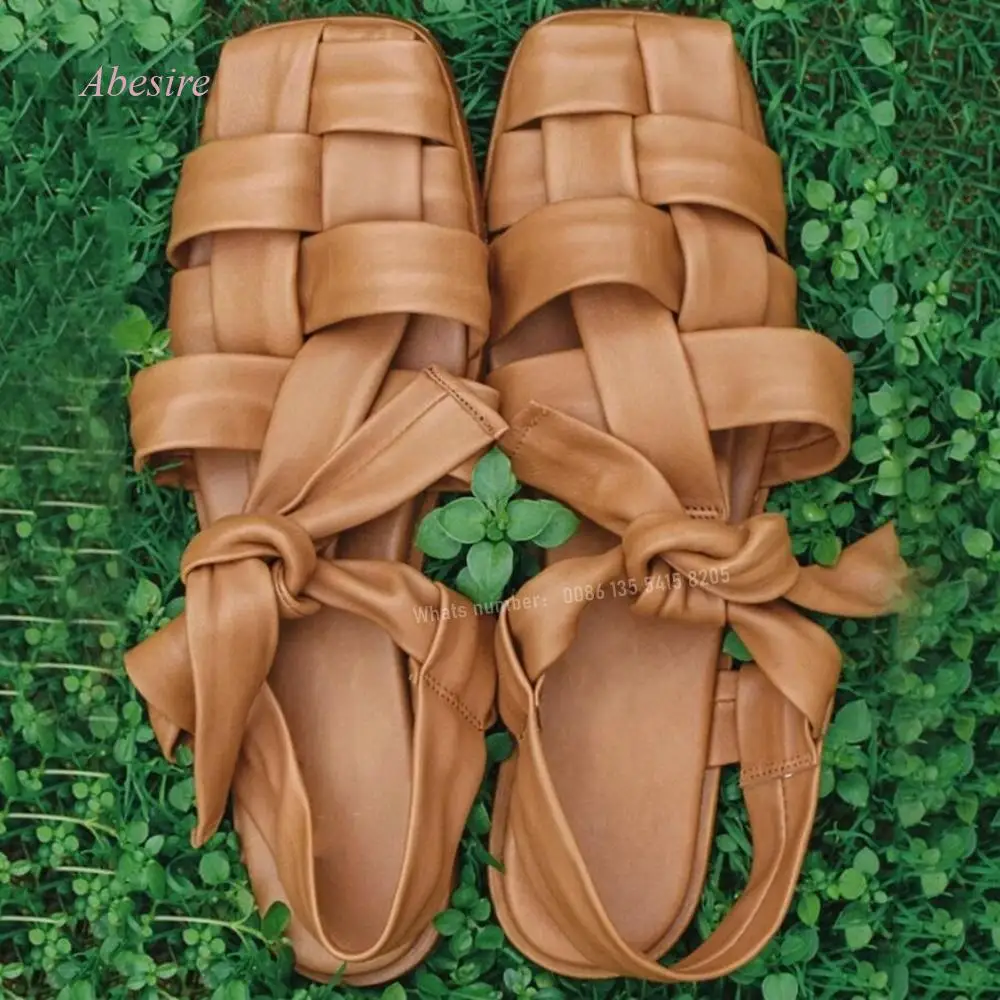 Weave Square Toe Flat Sandals 2023 Summer New Designer Retro Gladiator Shoes Lace Up Slingback Solid Brown Soft To Wear Casual
Weave Square Toe Flat Sandals 2023 Summer New Designer Retro Gladiator Shoes Lace Up Slingback Solid Brown Soft To Wear Casual