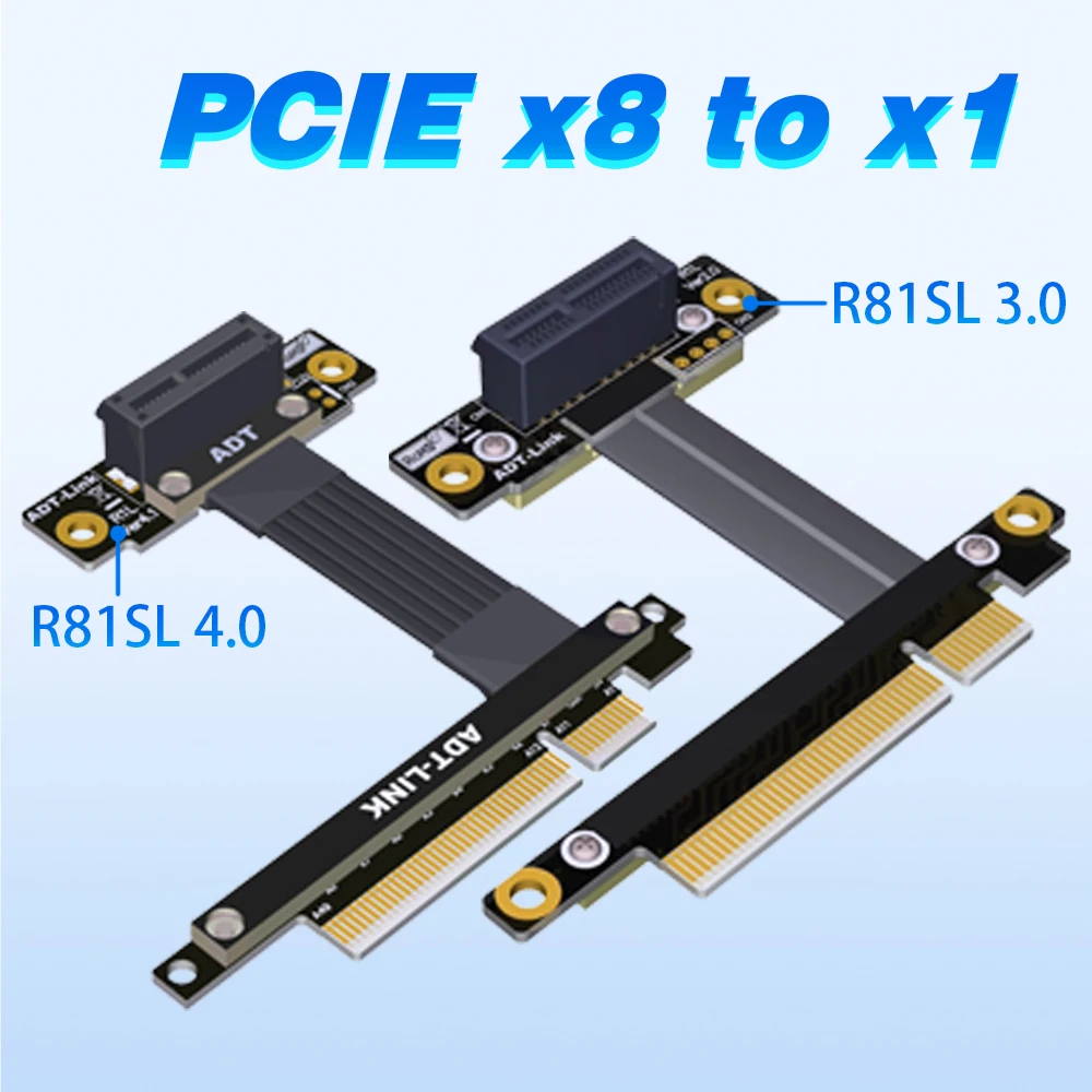 

ADT R81 PCI-E X8 To X1 Adapter Extension Riser Cable Support PCIe 3.0 4.0, Network Card Hard Drive USB Capture Card Sound Card