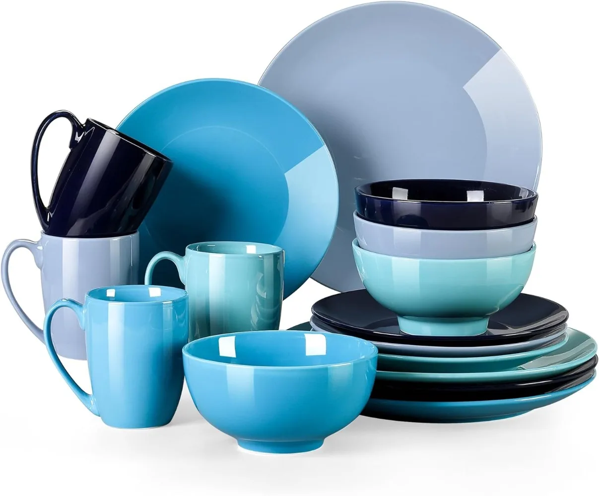 

LOVECASA Porcelain Dinnerware Sets for 4, 16 Pieces Plates and Bowls Sets, Multi Blue Dishes Set, Ceramic Dinner Sets Kitchen