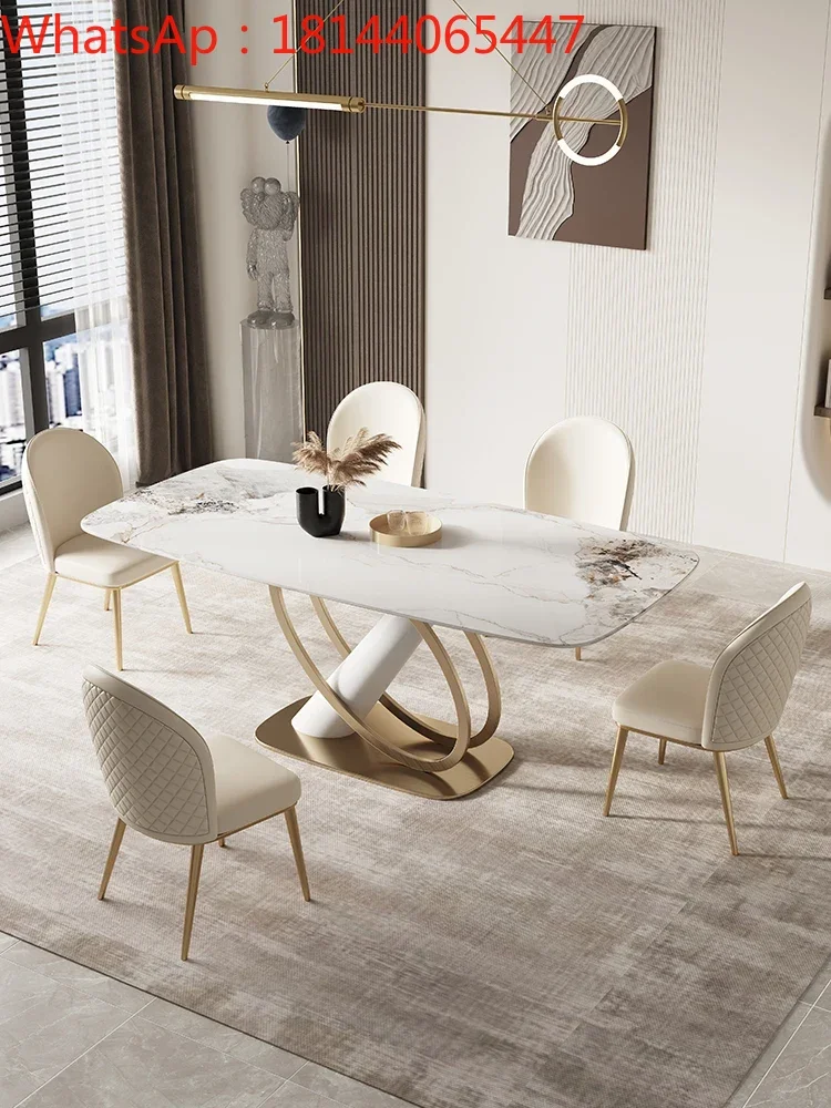 Luxury high-end bright rock plate table chair combination modern simple designer small family rectangular dining table
Luxury high-end bright rock plate table chair combination modern simple designer small family rectangular dining table