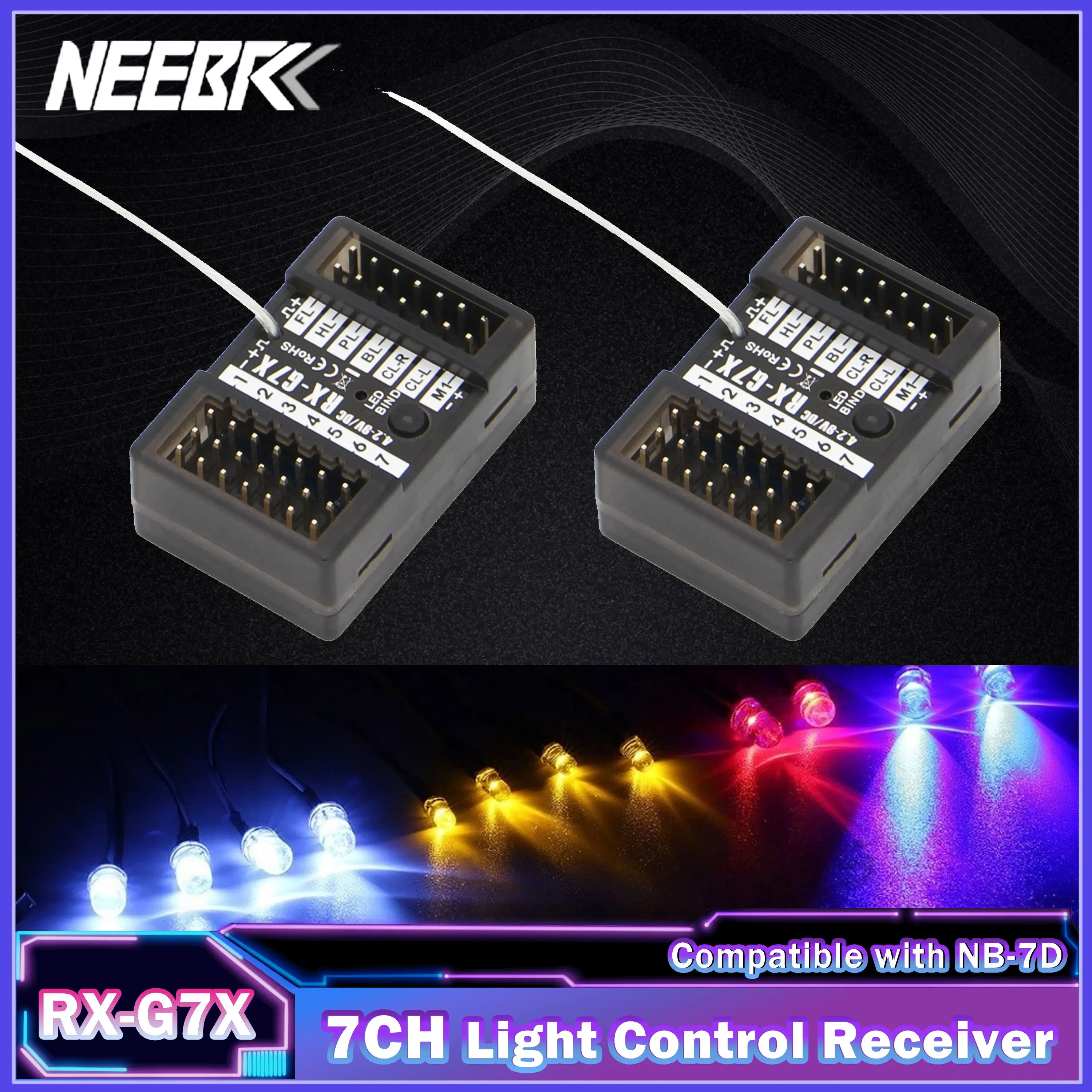 

NEEBRC 7 Channel 12LED Light Control Receiver Compatible with 7CH 2.4G Transmitter Radio System for RC Car Tank Boat Model Toy