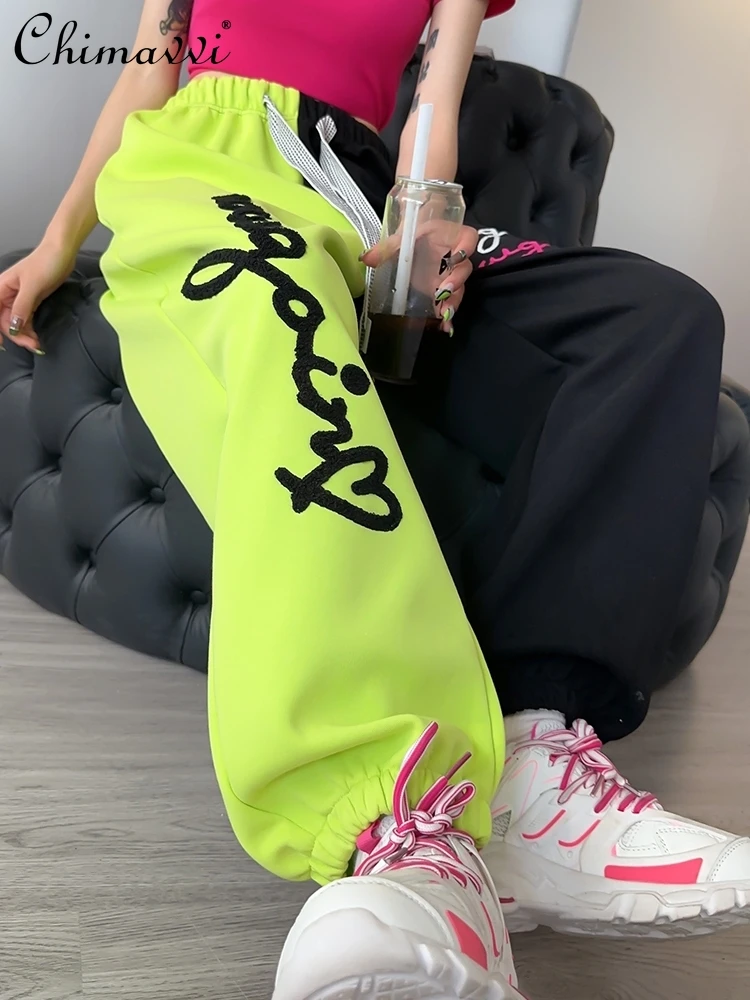 

Large Size Special Letter Ankle-Tied Sweatpants Women Autumn New Fashion Hip Hop Loose Stitching Contrast Color Casual Pants
