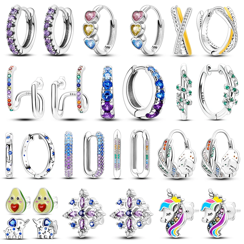 

Earrings For Women Silver 925 Luxury Jewelry Gift 2023 New in Original Certified Color Zircon Multiple Shapes Hoop Earring Gift