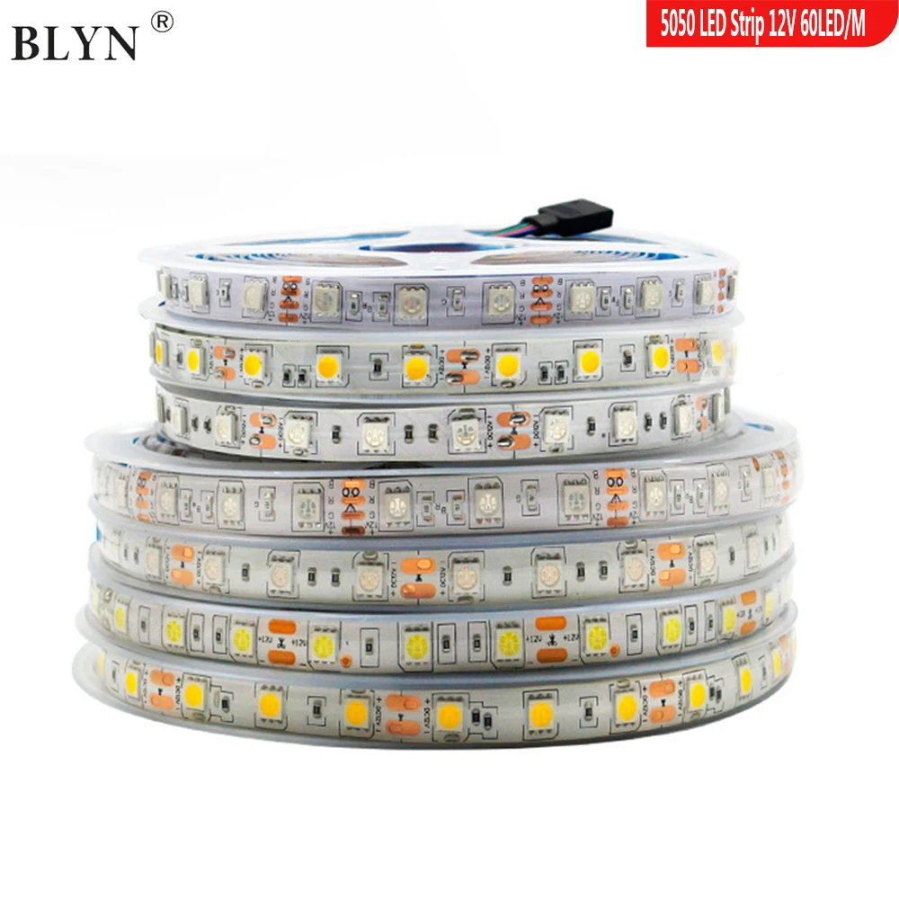 

5M LED Strip SMD 5050 12V RGB Warm White Light Flexible Ribbon Diode Tape 60LED/M Waterproof/Non Waterproof LED Lighting Strips