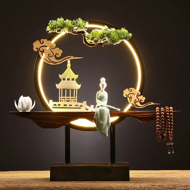 

New Chinese Style Zen Ornament Lamp Ring Small Night Lamp Home Decoration Living Room Office Desk Surface Panel Creative Opening