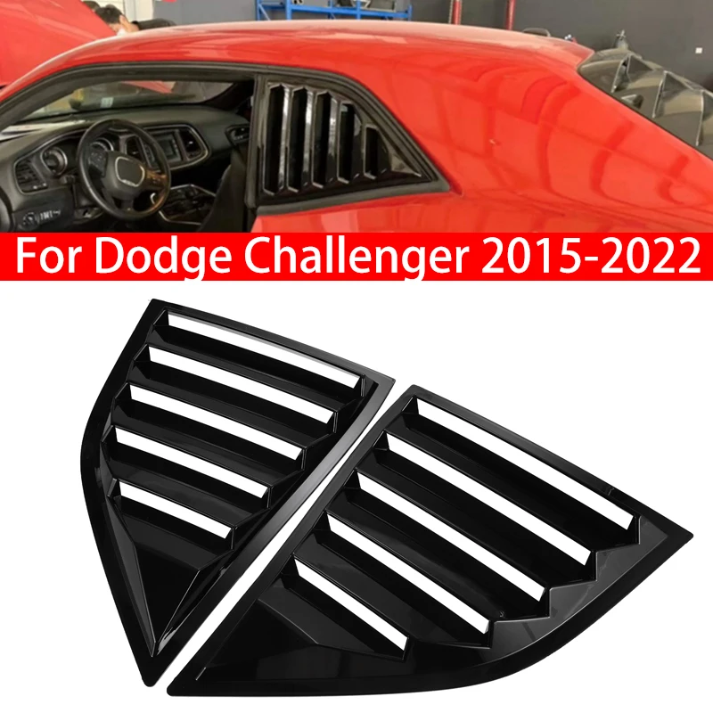 

For Dodge Challenger 2015-2022 Car Rear Louver Window Side Shutter Cover Trim Sticker Vent Scoop ABS Carbon Fiber Style Black