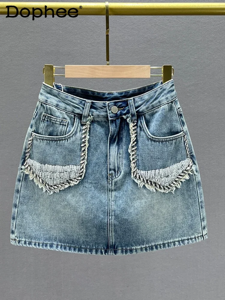 Exquisite Rhinestone A- Line Denim Skirt for Women 2023 Summer New High Waist Slim Fit Anti-Exposure Short Skirt Faldas Mujer
Exquisite Rhinestone A- Line Denim Skirt for Women 2023 Summer New High Waist Slim Fit Anti-Exposure Short Skirt Faldas Mujer