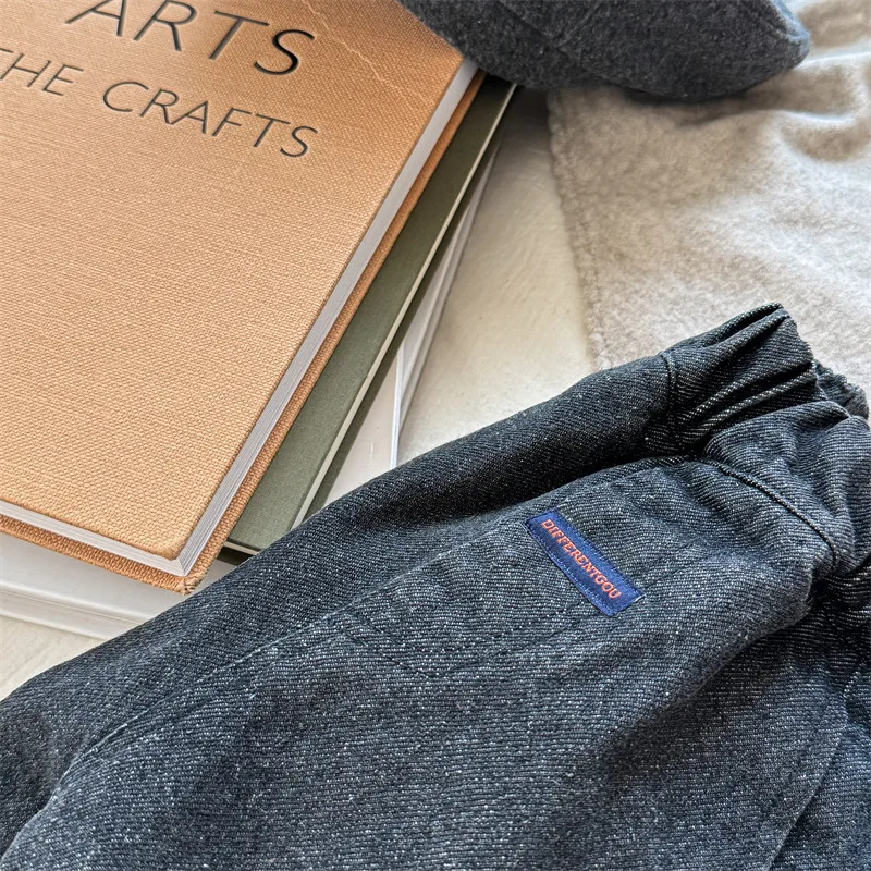 2025 Winter New Children Plus Velvet Thick Jeans Letter Print Girls Trousers Baby Boy Fleece Denim Pants Kids Warm Pants 31 S7240feb558e34403bef604f4ddaeb6acn