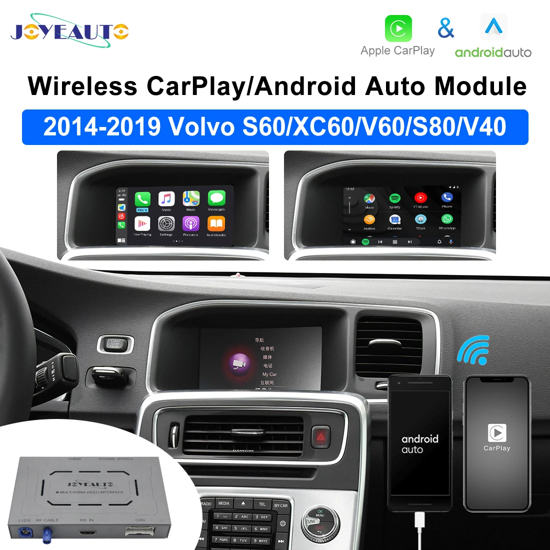 

JoyeAuto Wireless CarPlay for Volvo 2014-2019 S60 XC60 V60 S80 V40 Wireless Android Auto Interface Mirror-Link AirPlay Car Play