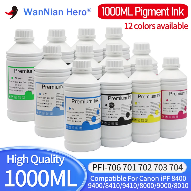 

1000ML PFI-702 PFI-703 PFI-704 Pigment Ink for Canon iPF 8100 9100 8110 9110 iPF810 820 815 825 iPF8300 8310 8300S 8310S Printer