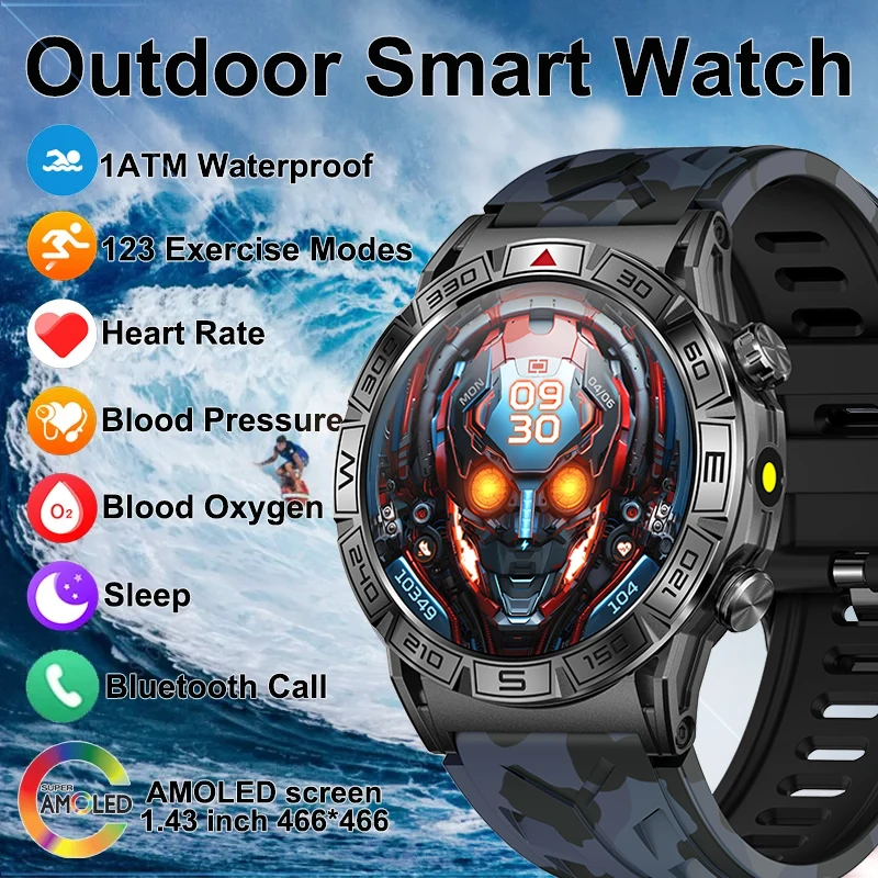 

2024 New Military Smart Watch Men 1ATM Waterproof Sports Watches Bluetooth Call AMOLED Always On Display Smartwatch For Xiaomi