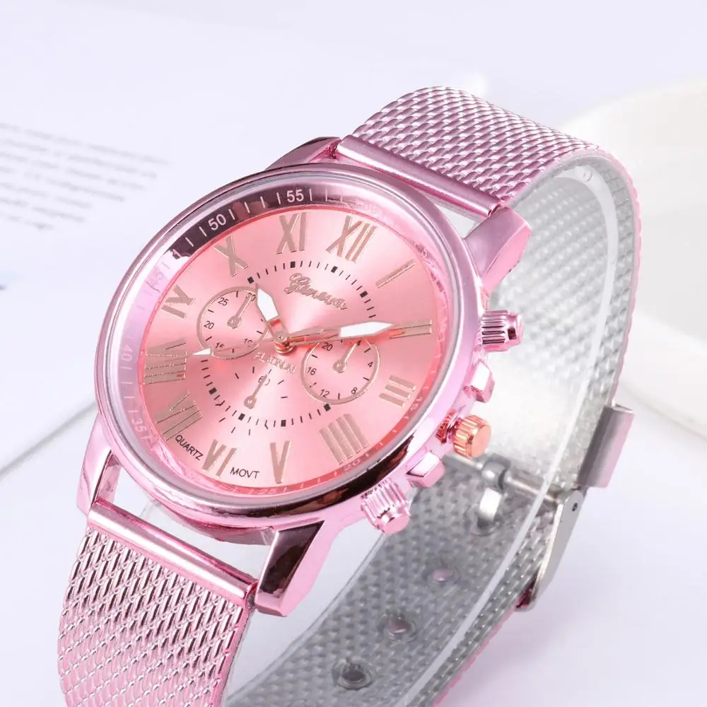 

Foloy Women Watches Quality Fashion Geneva Roman Numerals Faux Leather Analog Quartz Ladies Purple Watch Bracelet Clock Gift