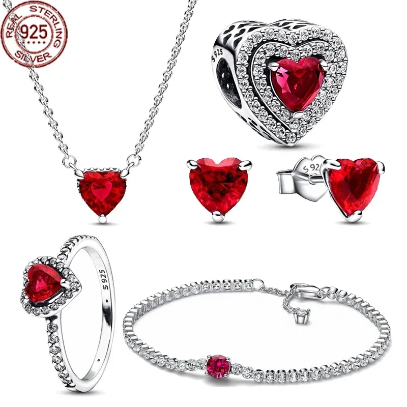 

2024 New Red Heart Series Set Earrings, Rings, Necklaces, Bracelets fit Original Design Charming Women DIY Valentine's Day Gifts