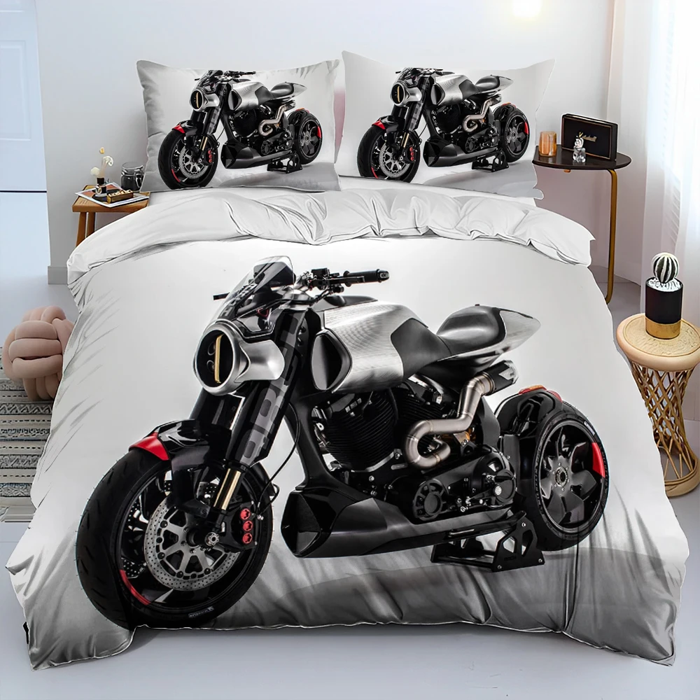 

3D Cyberpunk Concept Motorcycle Cartoon Comforter Bedding Set,Duvet Cover Bed Set Quilt Cover Pillowcase,Queen Size Bedding Set