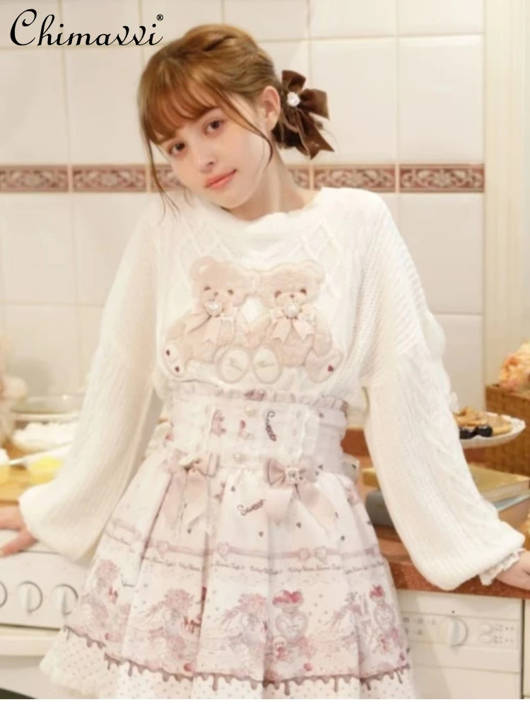 Japanese Style Fashion Round Neck Puff Sleeve Solid Color Women's Sweater 2023 Autumn Winter Sweet Bow Slimming Pullover
Japanese Style Fashion Round Neck Puff Sleeve Solid Color Women's Sweater 2023 Autumn Winter Sweet Bow Slimming Pullover