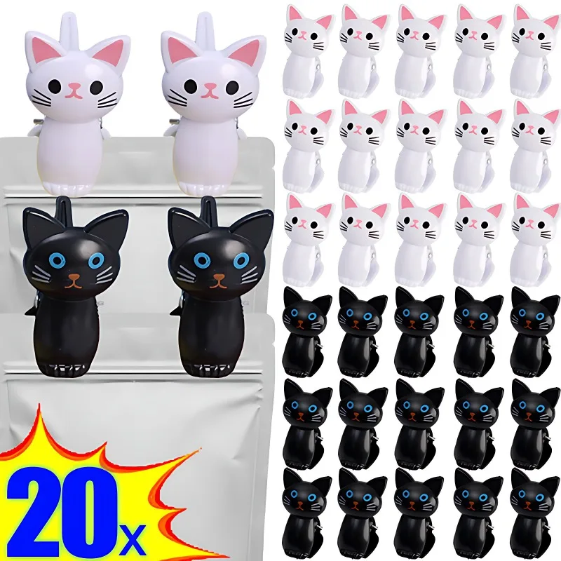 

20/2PCS Cartoon Cat Food Sealing Clips Plastic Snacks Sealing Clamps Laundry Hanging Clothes Household Office Desk Storage Clips