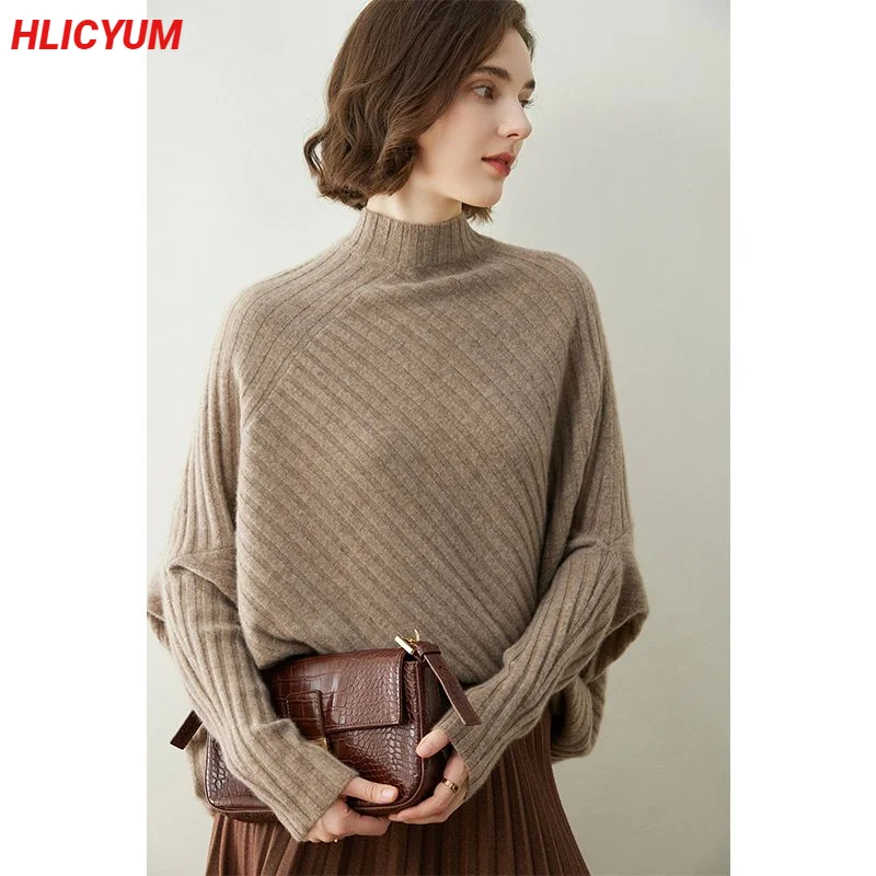 Women's Pullover 100% Pure Cashmere Knitwear Dolman Sleeve Half High Collar Tops Loose Sweater Ladies Clothes Thick blouse Hot
Women's Pullover 100% Pure Cashmere Knitwear Dolman Sleeve Half High Collar Tops Loose Sweater Ladies Clothes Thick blouse Hot