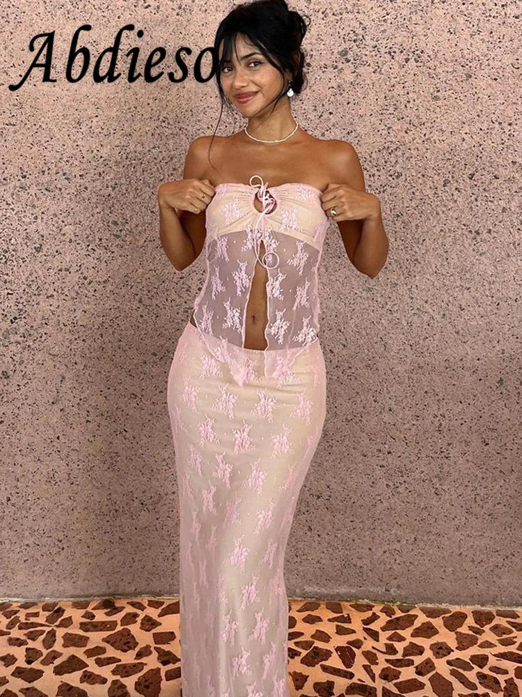 Abdieso Y2K Summer Lace Sexy Party Dress 2 Pieces Sets Women Outfits 2023 Strapless Backless Top And Long Skirt Matching Sets 
Abdieso Y2K Summer Lace Sexy Party Dress 2 Pieces Sets Women Outfits 2023 Strapless Backless Top And Long Skirt Matching Sets