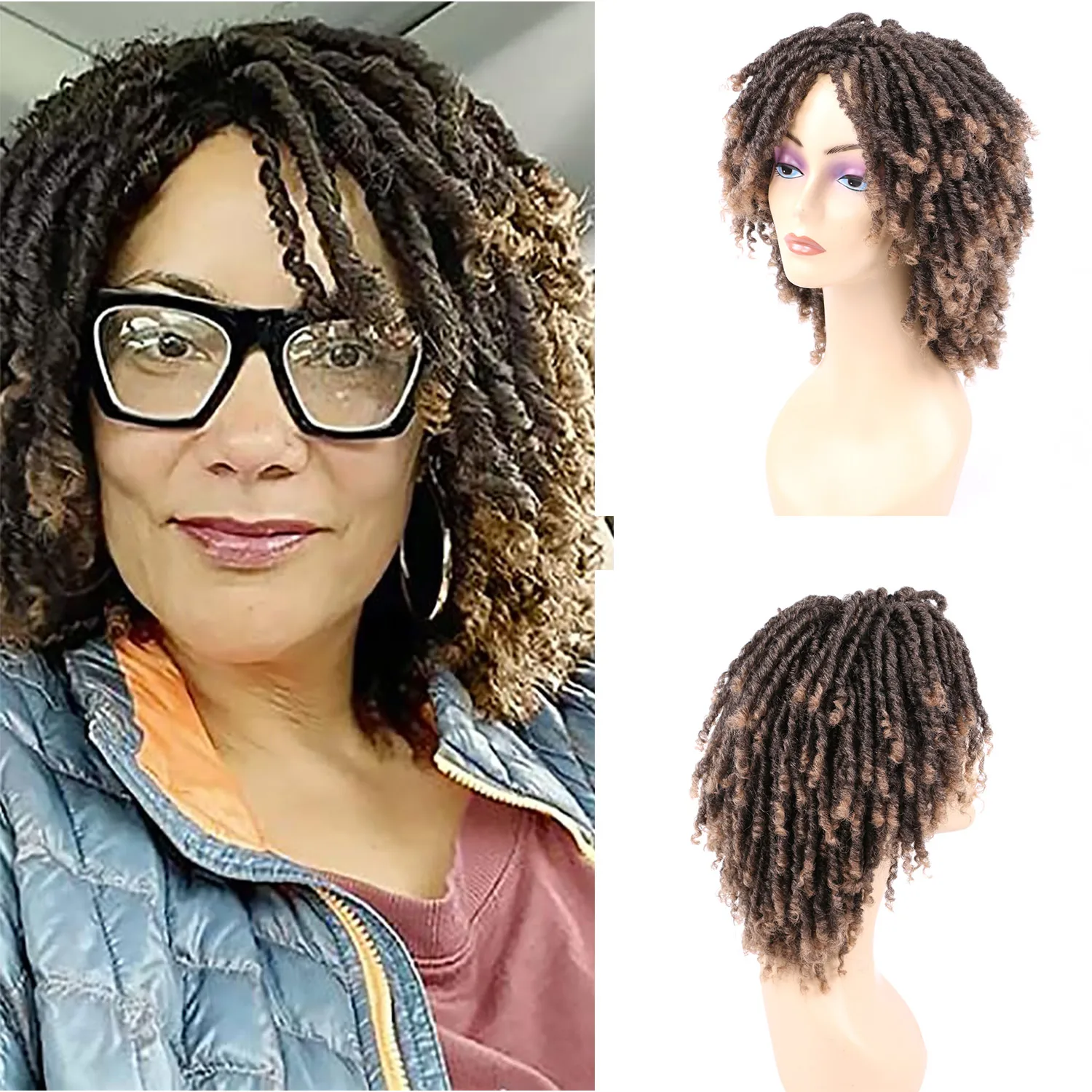 

Dreadlock Wig Short Twist Wigs for Black Women Afro Curly Braided African Hairstyle Synthetic Wigs