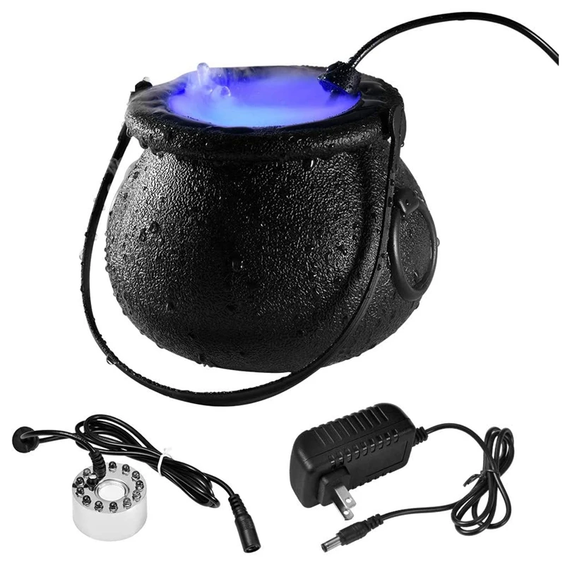 Halloween Black Cauldron with Mist Maker Witch Jar Atomizer Lamp Punch Bowl Color Light Fogger |