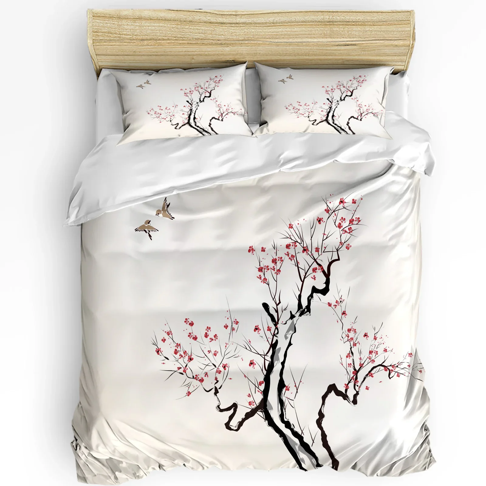 

Plum Blossom Branch Bird Ink Style 3pcs Bedding Set For Bedroom Double Bed Home Textile Duvet Cover Quilt Cover Pillowcase