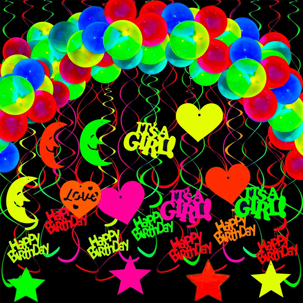 Neon Party Supplies UV Blacklight Reactive Cake Topper Swirls Balloon Circle Dot Stars Hanging Birthday Wedding Glow Party Decor
Neon Party Supplies UV Blacklight Reactive Cake Topper Swirls Balloon Circle Dot Stars Hanging Birthday Wedding Glow Party Decor