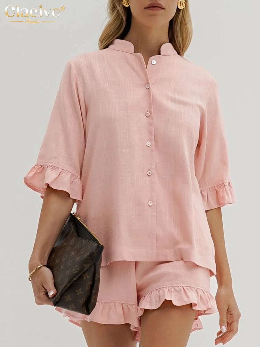 Clacive Summer Loose Pink Cotton 2 Piece Sets Women Outfit 2024 Elegant Half Sleeve Shirt With High Waist Ruffle Shorts Set
Clacive Summer Loose Pink Cotton 2 Piece Sets Women Outfit 2024 Elegant Half Sleeve Shirt With High Waist Ruffle Shorts Set