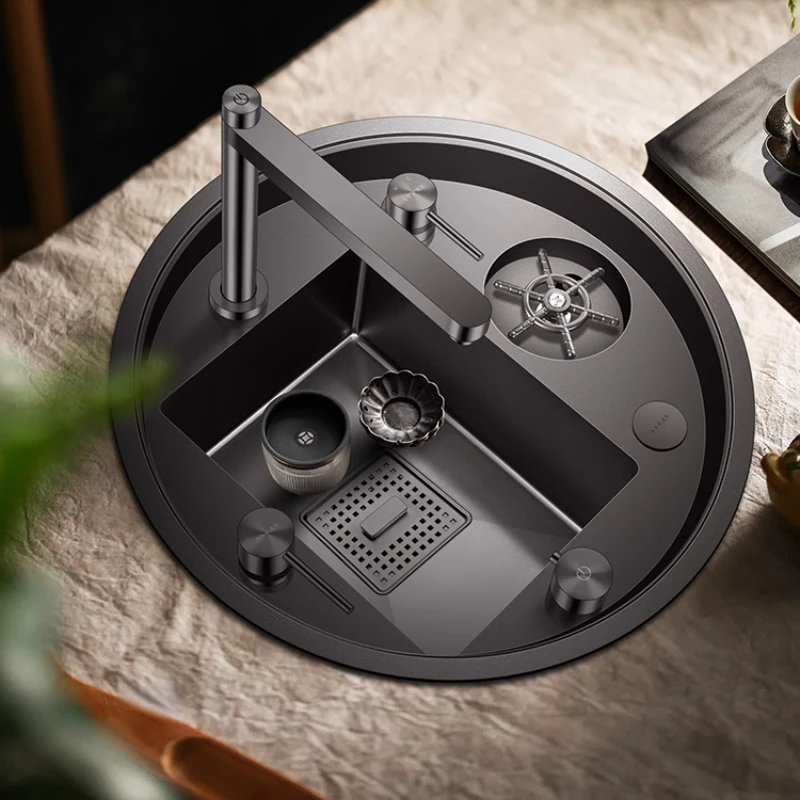 Round sink Kitchen Black 304 stainless steel dishwashing Single Slot With cup washer Hidden
Round sink Kitchen Black 304 stainless steel dishwashing Single Slot With cup washer Hidden