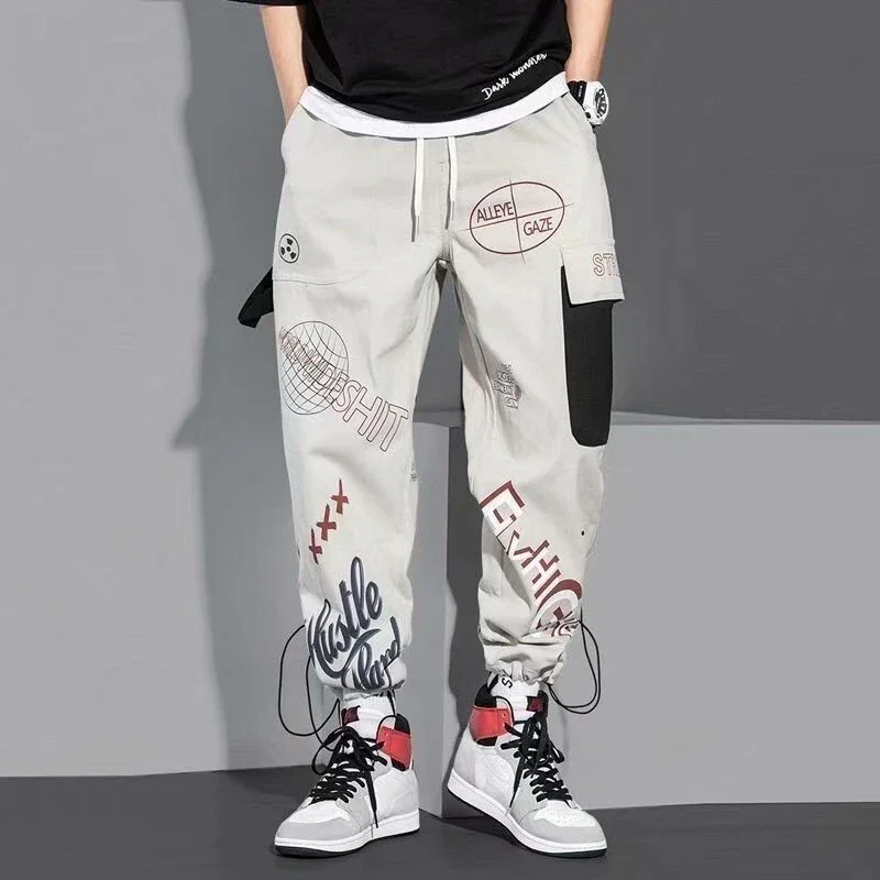 

Male Trousers Fleece-lined Men's Cargo Pants Harem Graffiti Black Hip Hop Cheap Big Size High Quality Emo Aesthetic Casual Baggy